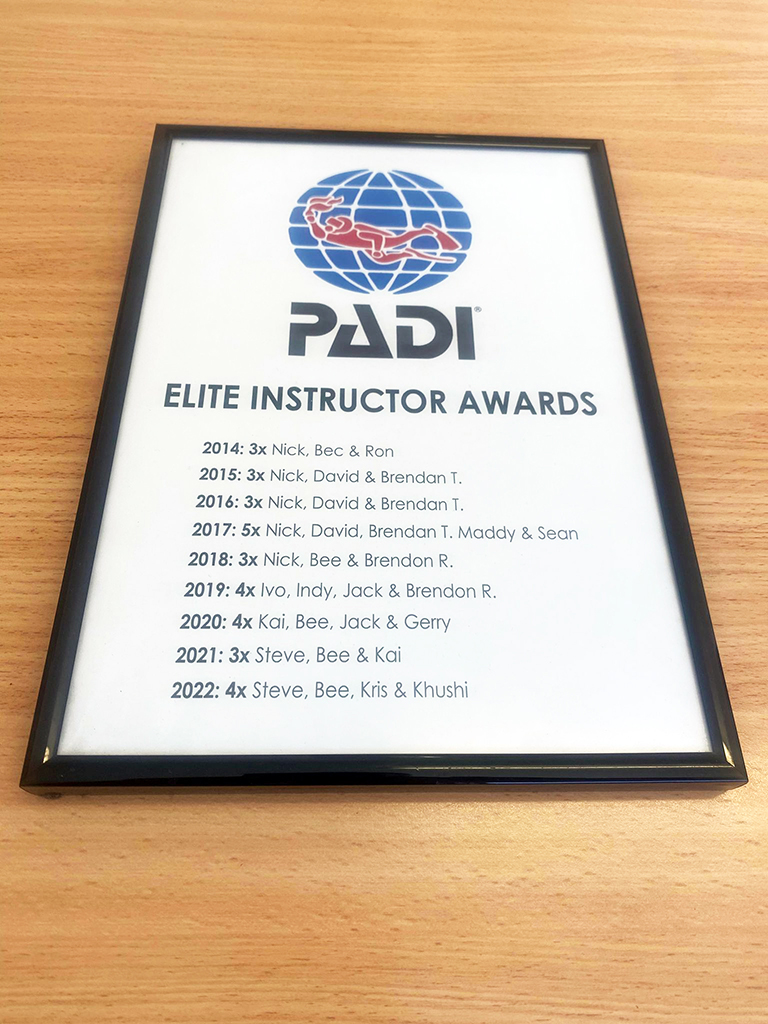 PADI Elite Instructor Awards 2014, 2015, 2016, 2017, 2018, 2019, 2020, 2021, 2022